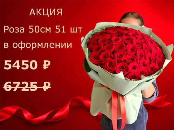 Роза Red Naomi 50 см 51 шт